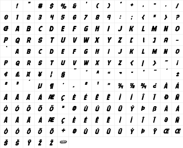 Terror Babble Bold Italic Character Map Terror Babble Bold Italic Character Map