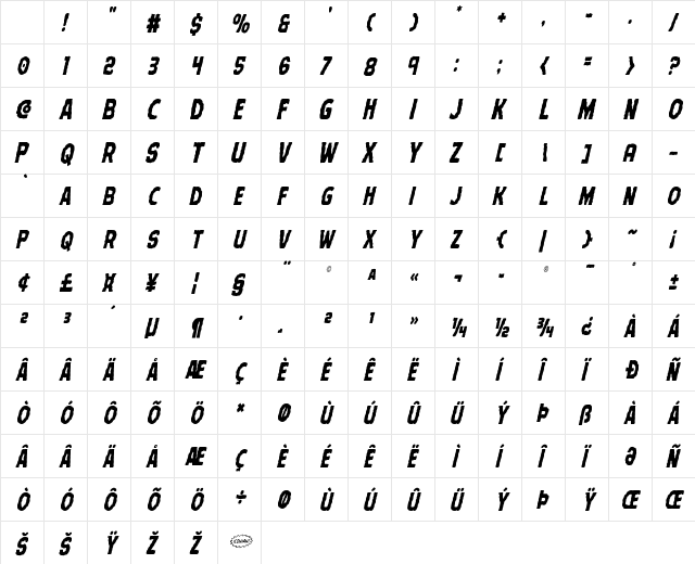 Terror Babble Condensed Italic Character Map Terror Babble Condensed Italic Character Map