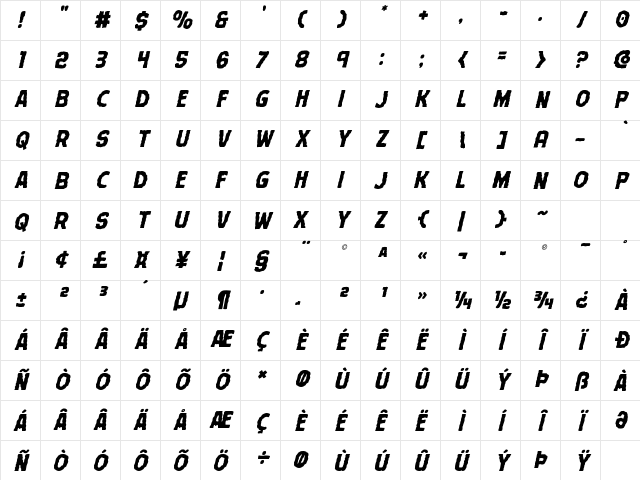 Terror Babble Staggered Italic Italic Character Map