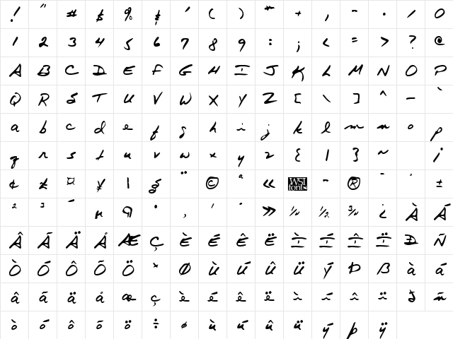 TerrysHand Regular Character Map TerrysHand Regular Character Map