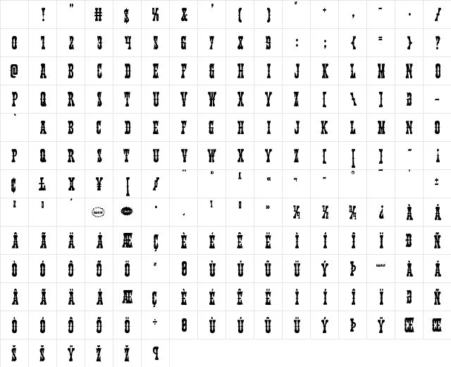 Texas Ranger Condensed Character Map Texas Ranger Condensed Character Map