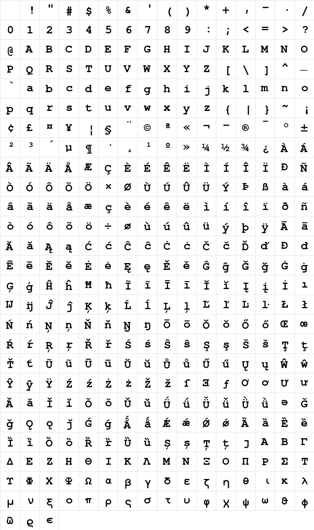 TeX Gyre Cursor Bold Character Map TeX Gyre Cursor Bold Character Map