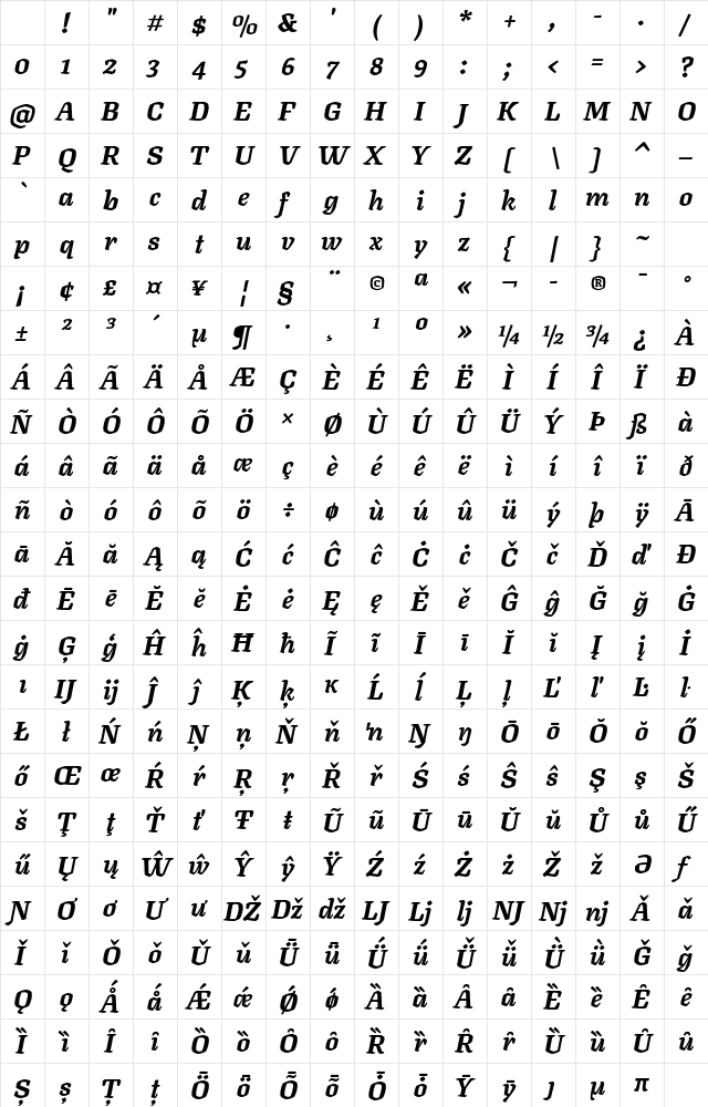 Texturina Black Italic Character Map Texturina Black Italic Character Map