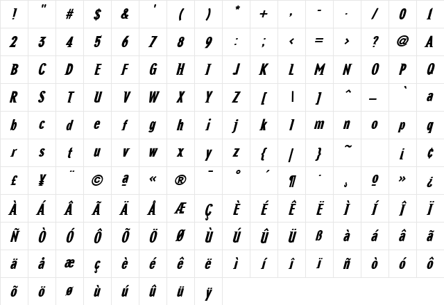 NewGlobalHeavy Italic Character Map