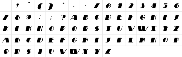 Theatrical Bold Italic Character Map