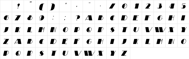 Theatrical Italic Character Map Theatrical Italic Character Map