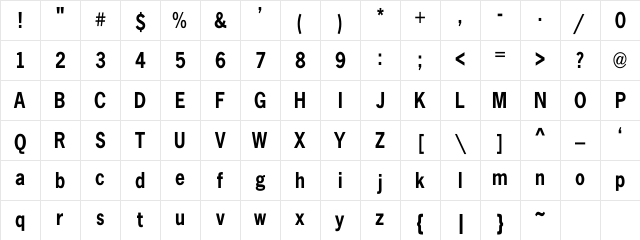 NewsGothicCondBold Regular Character Map