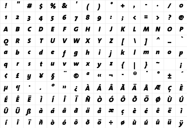 The Sans Black- Black Italic Character Map