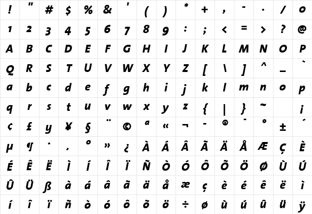 The Sans Extra Bold- ExtraBold Italic Character Map