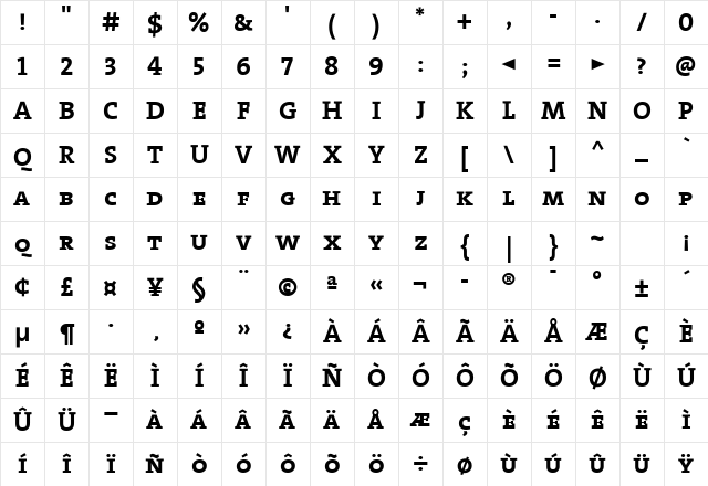The Serif Bold- Bold Character Map The Serif Bold- Bold Character Map