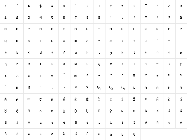 Thin Pixe-l7 Regular Character Map