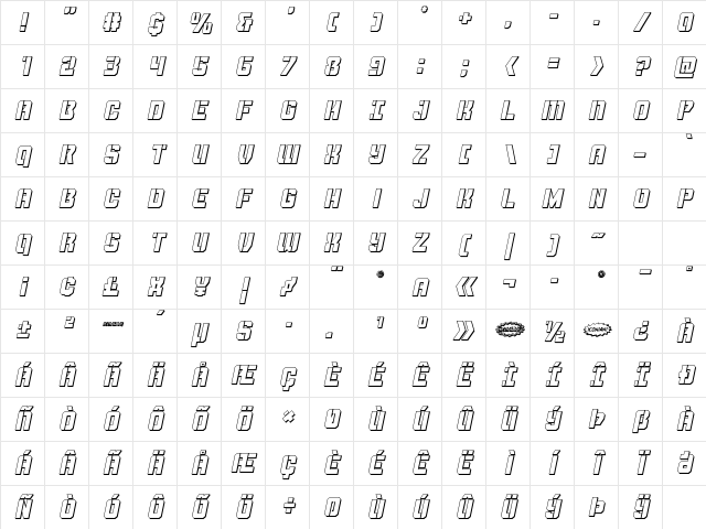 Thunder Trooper 3D Italic Italic Character Map