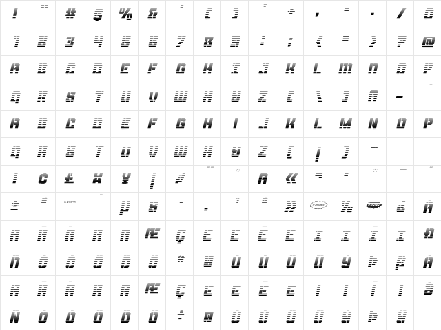 Thunder Trooper Gradient Italic Italic Character Map
