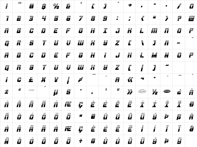 Thunder Trooper Halftone Italic Italic Character Map