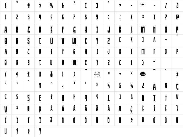 Thunder-Hawk Drop Condensed Condensed Character Map Thunder-Hawk Drop Condensed Condensed Character Map