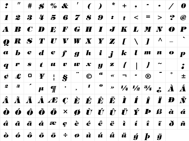 ITC Tiffany Std Heavy Italic Character Map
