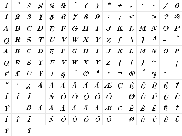 TiffeyExpert Bold-Oblique Character Map