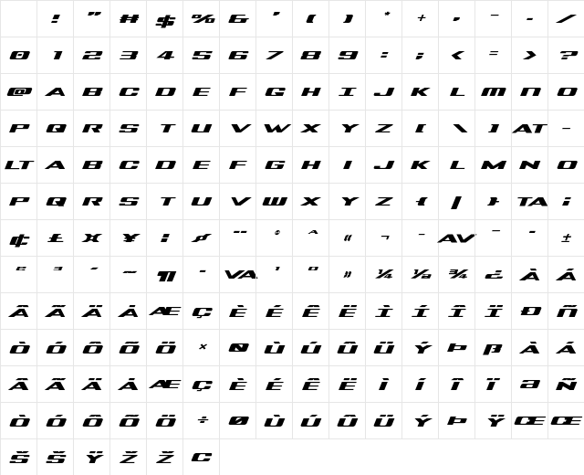 Tigershark Expanded Italic Expanded Italic Character Map Tigershark Expanded Italic Expanded Italic Character Map