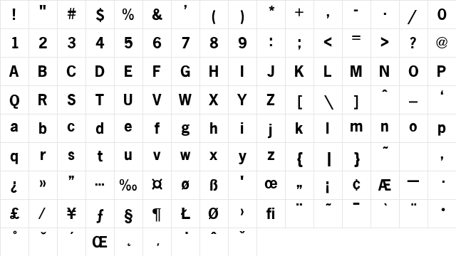 News-Gothic-Bold Regular Character Map