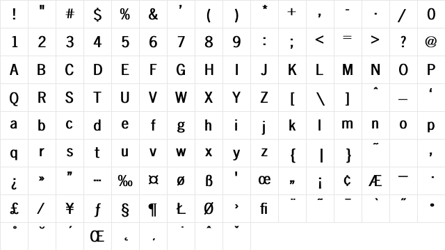 News-Gothic Bold Character Map