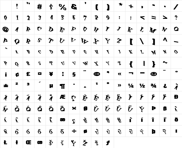 TimeScarred119 Bold Character Map