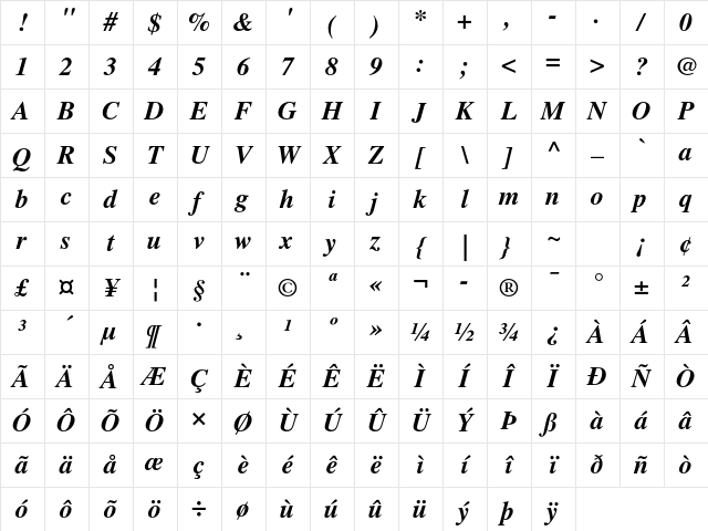 Times LT Std Bold Italic Character Map Times LT Std Bold Italic Character Map
