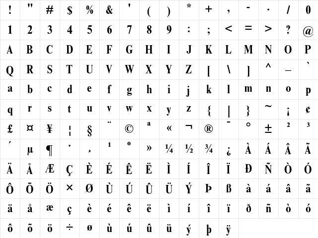 Times New Roman MT Bold Condensed Character Map Times New Roman MT Bold Condensed Character Map