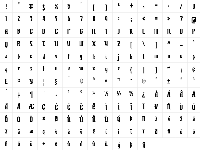 Times Squared Condensed Regular Character Map