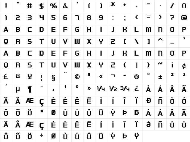 Timewarp Bold Character Map