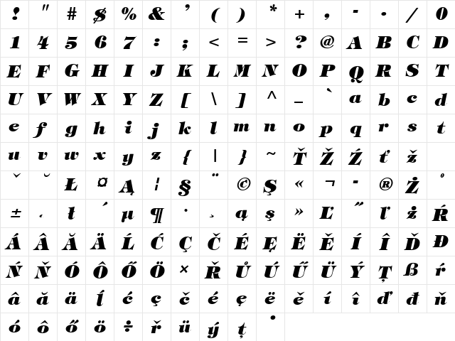 TimpaniHeavy Italic Character Map