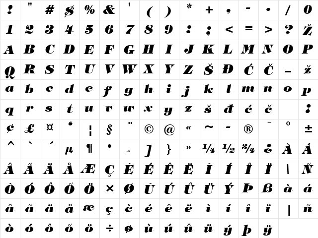 TimpaniHeavy Italic Character Map