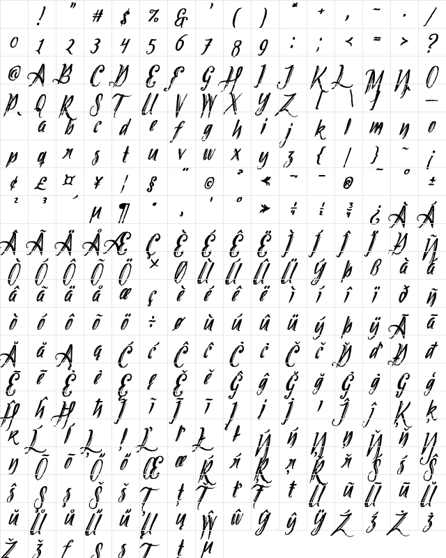 Tipbrush Script 2 Slanted Italic Character Map Tipbrush Script 2 Slanted Italic Character Map