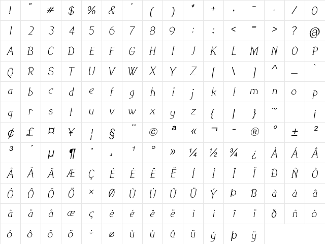 Tiptoe Regular Character Map Tiptoe Regular Character Map