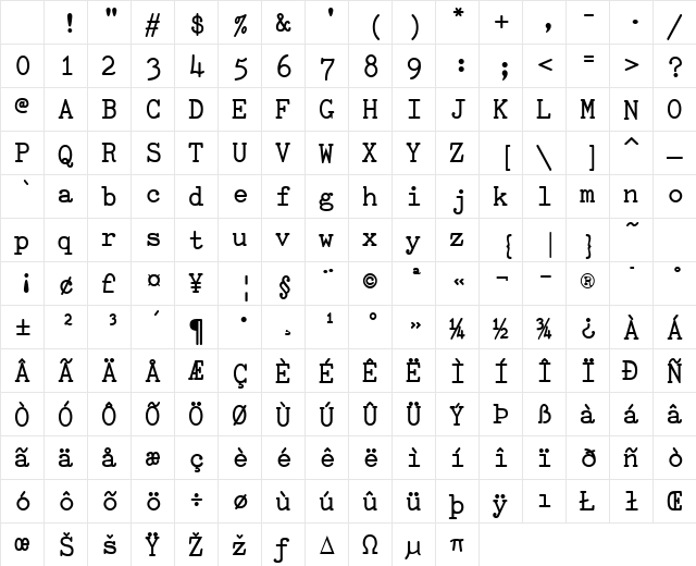 TiredOfCourier Bold Character Map TiredOfCourier Bold Character Map