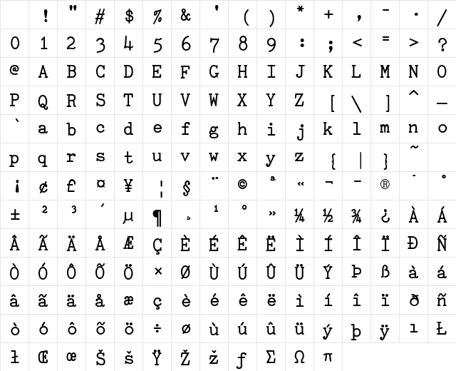 TiredOfCourier Bold Character Map TiredOfCourier Bold Character Map
