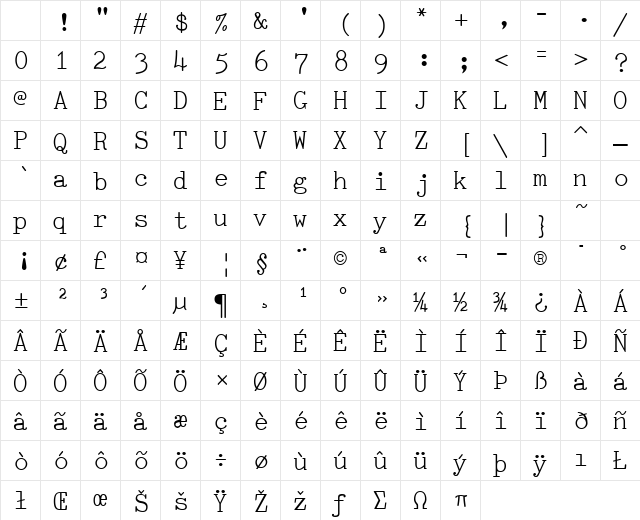 TiredOfCourier Plain Character Map TiredOfCourier Plain Character Map