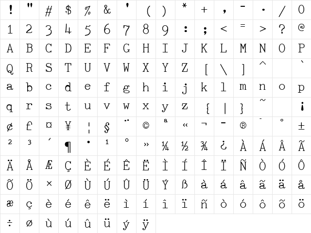 TiredOfCourier Regular Character Map