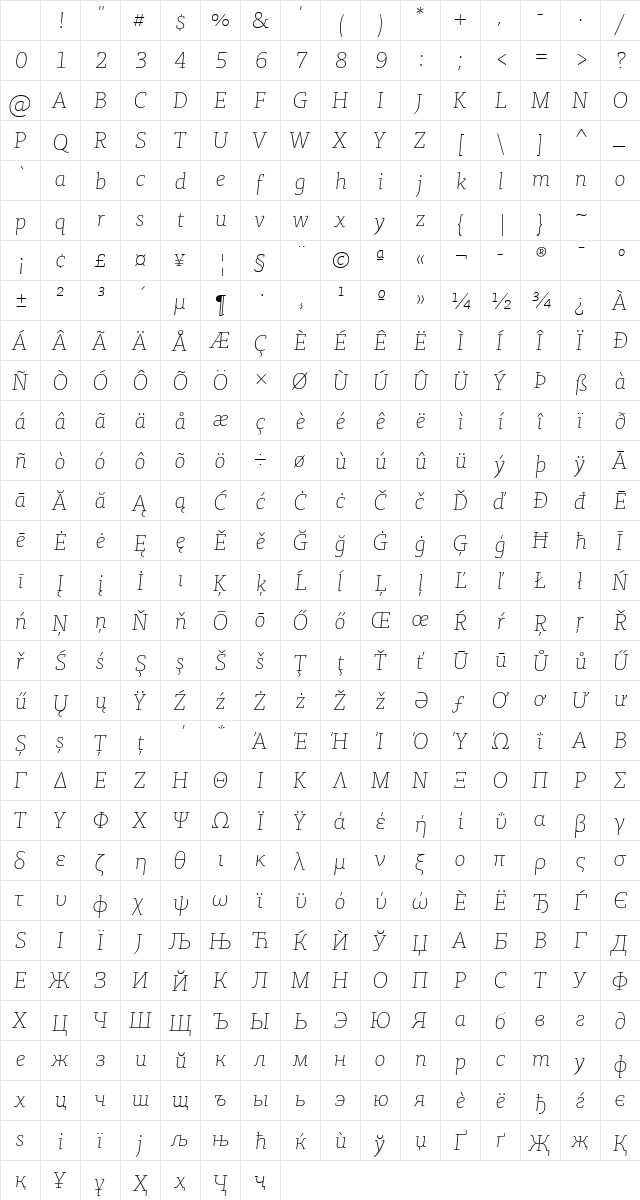 Tisa Offc Serif Pro Thin Italic Character Map Tisa Offc Serif Pro Thin Italic Character Map