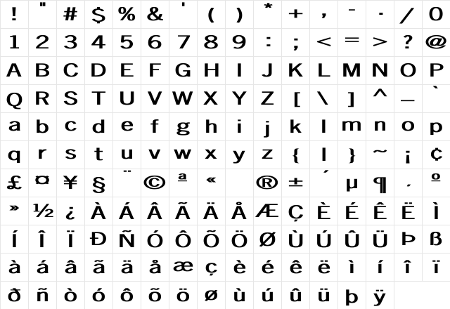 NewsGothic Ex Bold Bold Character Map