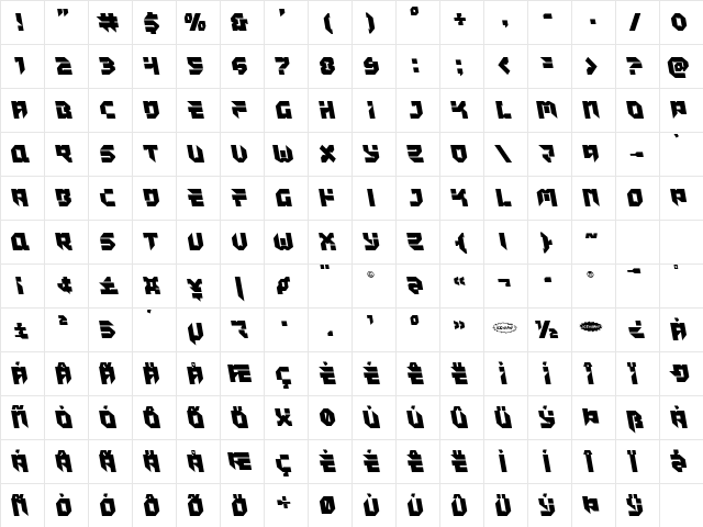 Tokyo Drifter Leftalic Regular Character Map