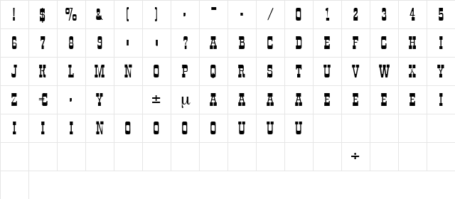 Tombstone Regular Character Map
