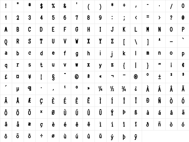 Tomorra Condensed Bold Character Map