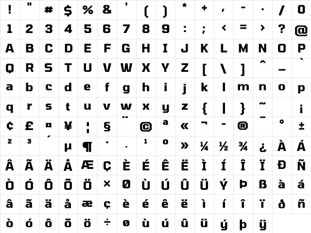 Tomorrow Bold Character Map