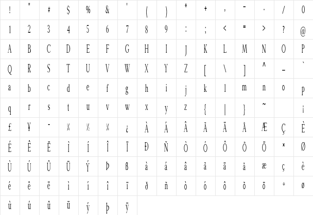 Toplar Extra-condensed Regular Character Map