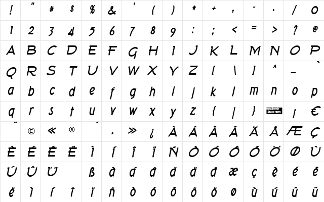 Tork Bold Italic Character Map Tork Bold Italic Character Map