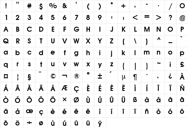 Avant Garde BQ Regular Character Map