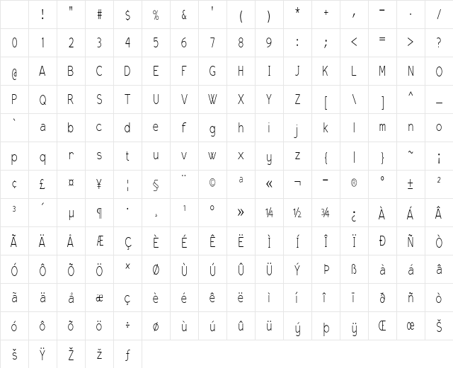 Torrey Pines Condensed Regular Character Map Torrey Pines Condensed Regular Character Map