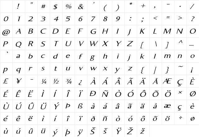 Torten Expanded Italic Character Map Torten Expanded Italic Character Map