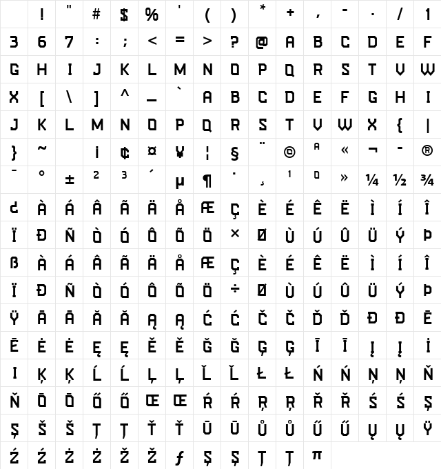 Tough Love Display Character Map Tough Love Display Character Map