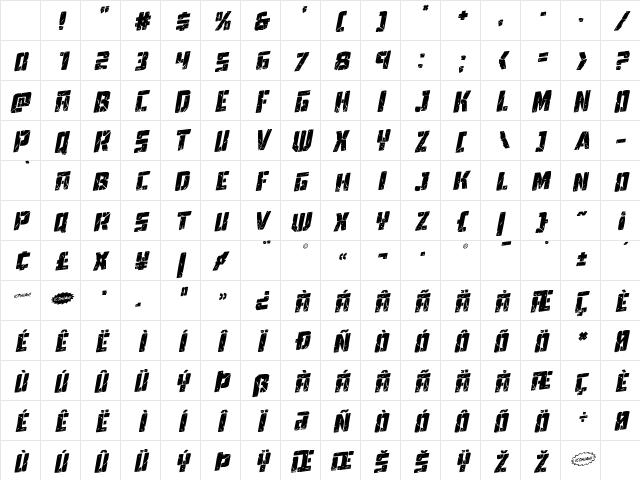 Tower Ruins Rotalic Italic Character Map